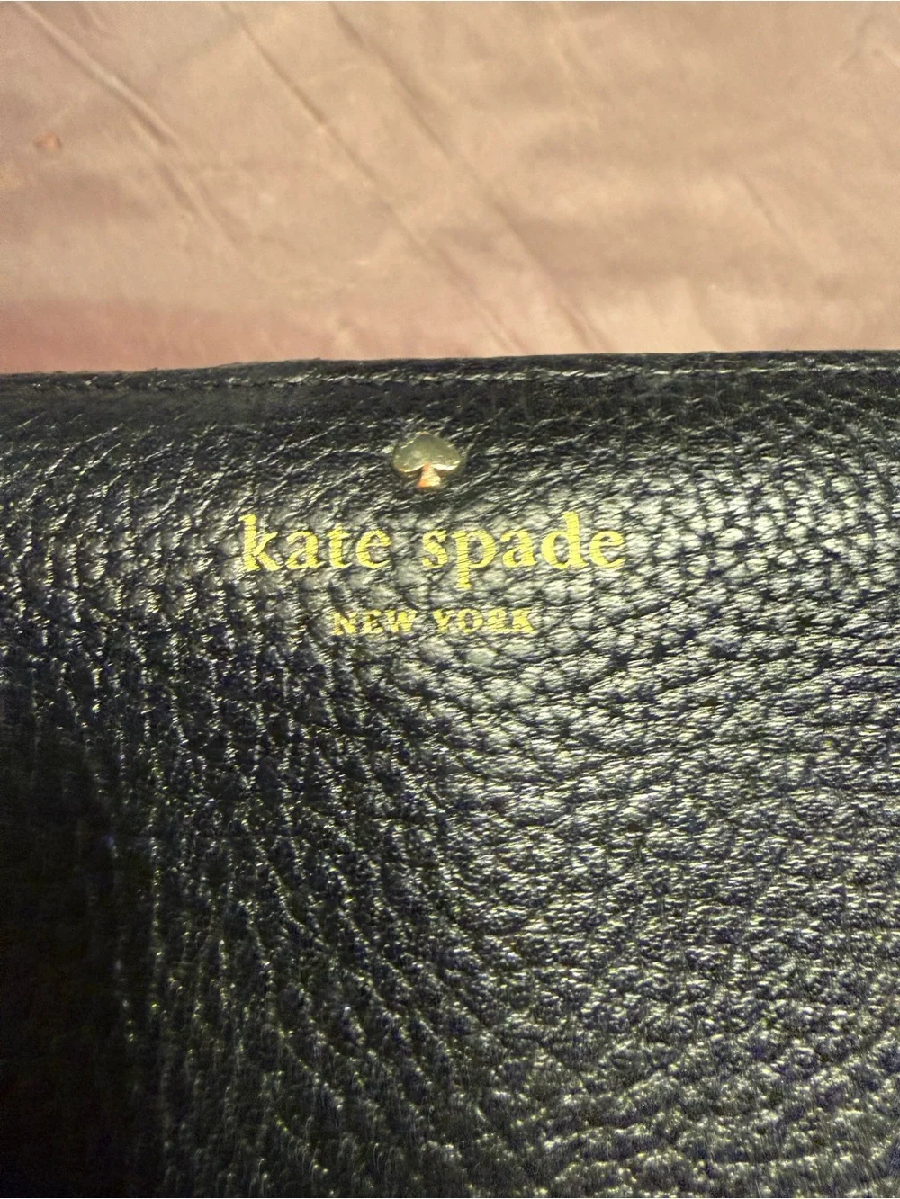 kate spade Black Pebbled Leather Bi Fold Snap Wallet with Gold Logo